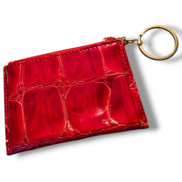 Guess Red Card Wallet / Coin Purse • Croc‑Embossed • Triangle Logo • Zip Closure - Picture 2 of 4